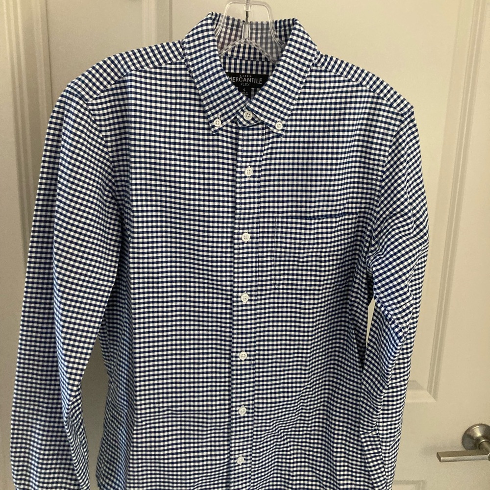 J. Crew Mercantile Navy Gingham Oxford Buttondown